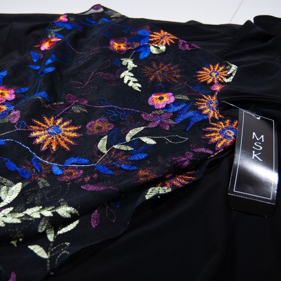 MSK Black‎ Dress Floral Embroidered Bell Sleeve Cocktail Party Career L Large - Picture 6 of 10